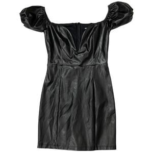 NUDE Off the Shoulder Faux Leather Mini Dress - Black - Small